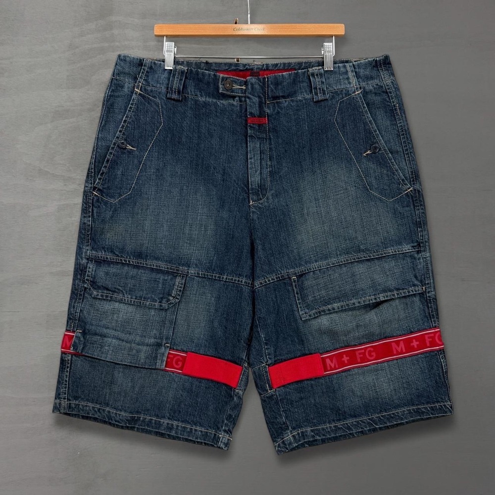 Vintage Marithe Francois Girbaud Denim Shorts Blue Red Shuttle Tape Y2K Baggy 38
